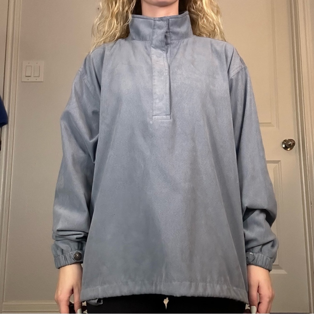 Vintage-Women’s XL WEATHERPROOF Garment Co Wedgwood Blue Faux Suede Pullover